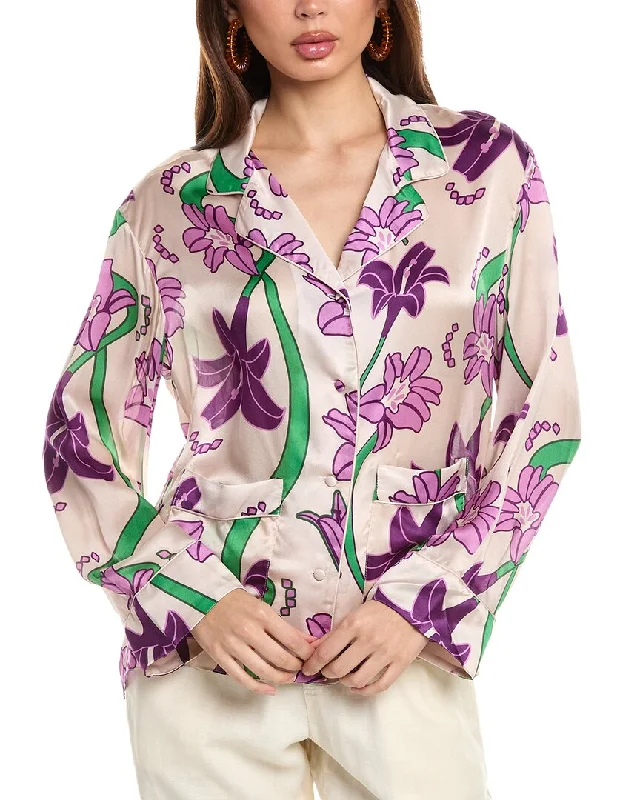 Juan De Dios Noches De Luna Silk Shirt-- Notch Collar Peter Pan Collar Cowl Neck
