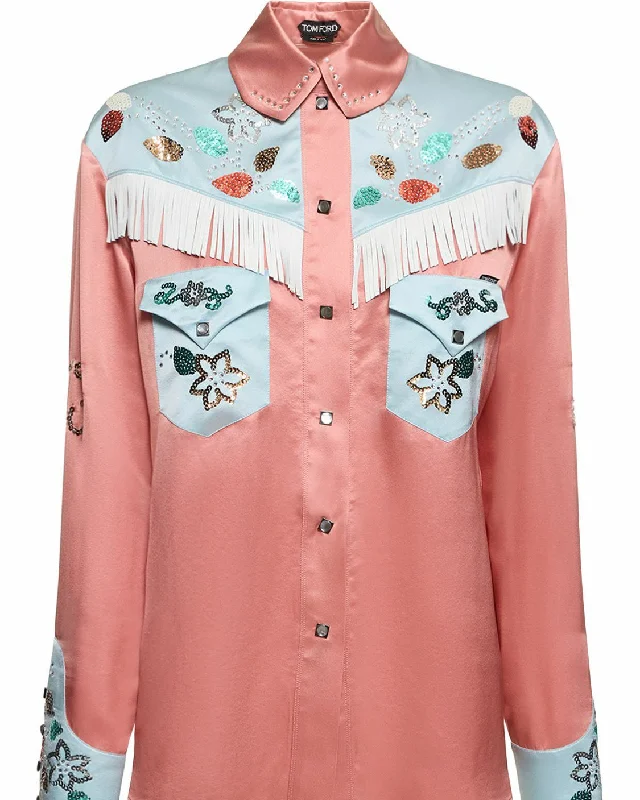 Tom Ford Womens Button Down Shirt In Pink-- Notch Collar Peter Pan Collar Cowl Neck