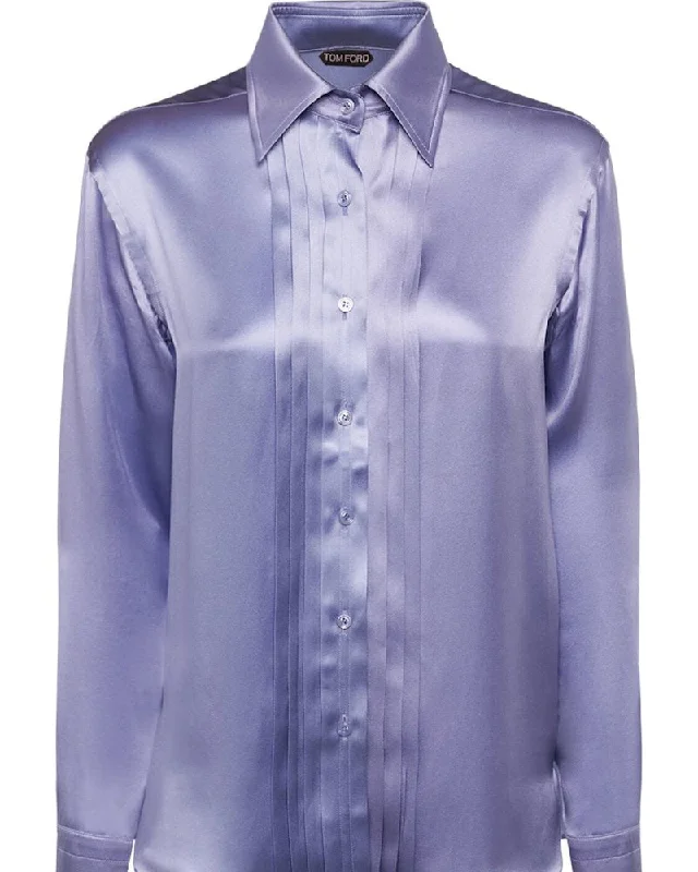 Tom Ford Womens Silk Shirt In Lilac-- Striped Floral Plaid