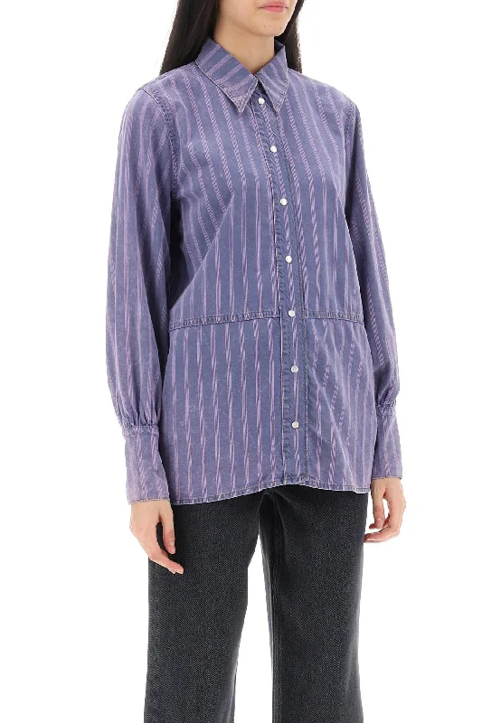 Ganni Striped Denim Shirt-- Spandex Blend Rayon Blend Denim Blend