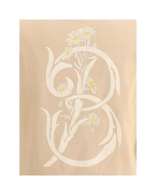 Burberry Floral Logo Cotton T-Shirt with Embroidered Daisy Details-- Faux Fur Fabric Real Fur Fabric Shearling Fabric