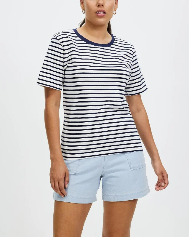 Women's Striped Shirt Short Sleeve Tops Crewneck T-Shirt Basic Tees - Sibyl Top -- Basic T-Shirt Crew Neck Short Sleeve