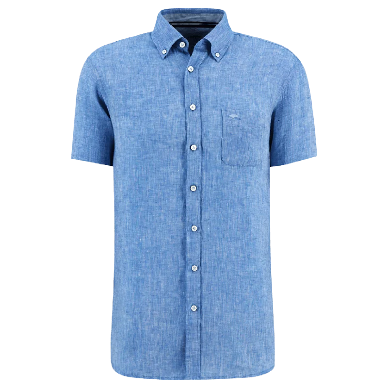 Fynch-Hatton Short Sleeve Button Down Linen Shirt-- Zippered Buttoned Snapped