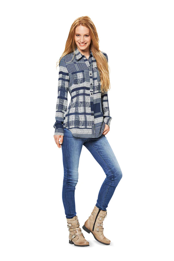 Burda Top, Shirt and Blouse 6849-- Polka Dot Checkered Tartan