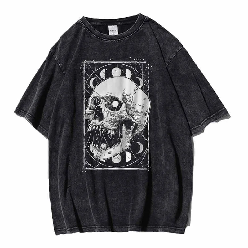 Vintage Washed Skull Head Print Sweatshirt T-shirt-- Zippered Front Buttoned Front Snap Front