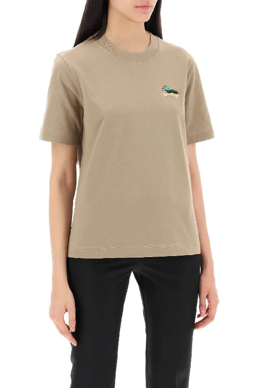Burberry T-Shirt With Duck Detail-- Denim Fabric Leather Fabric Suede Fabric