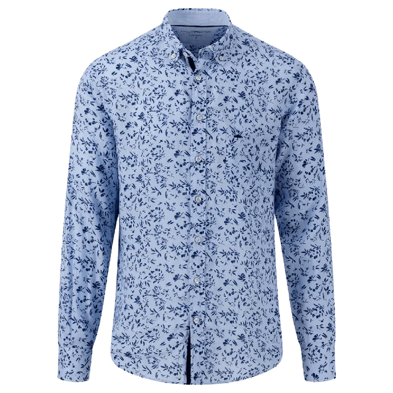 Fynch-Hatton Long Sleeve Linen Floral Shirt-- Terry Blend Velvet Blend Canvas Blend