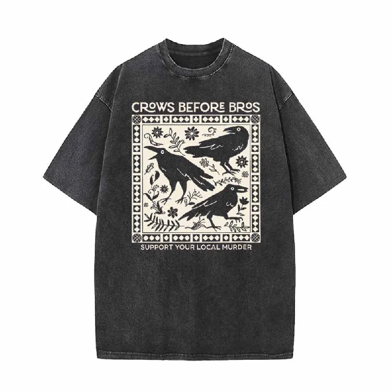 Crows Before Bros Support Your Local Murder Raven T-shirt-- Denim Fabric Leather Fabric Suede Fabric
