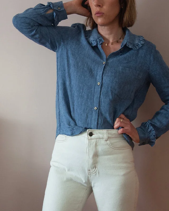 French Navy Belinda Button-up Shirt-- Thin T-Shirt Open Front Quick Dry