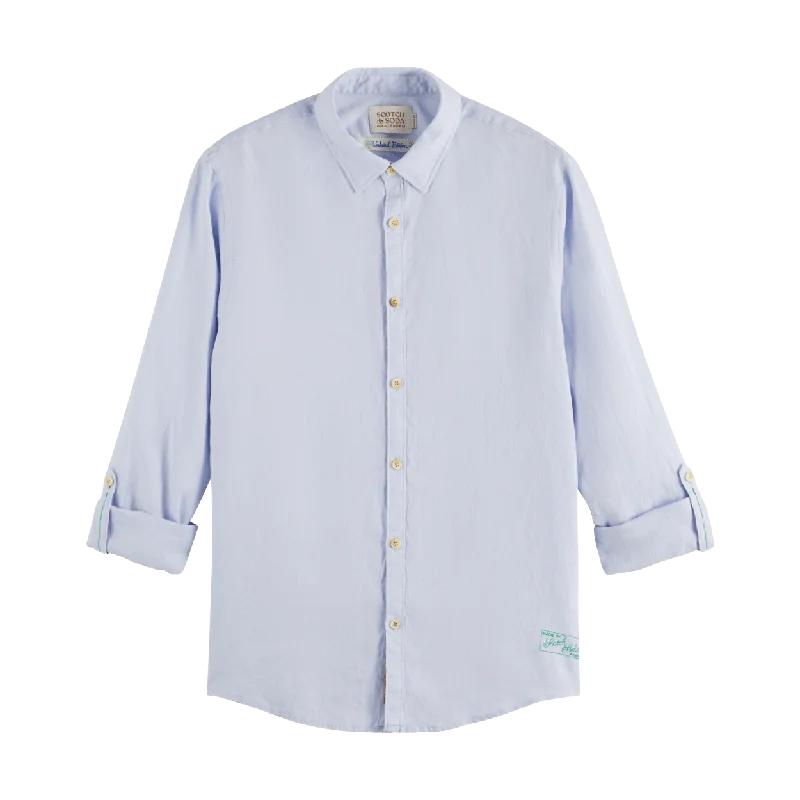 Scotch & Soda Linen Shirt With Roll Up-- Print Jacquard Patchwork