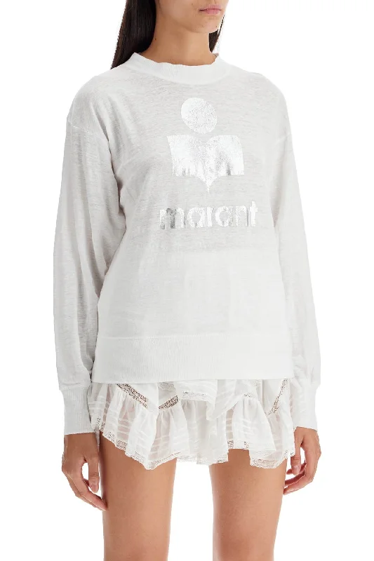 Isabel Marant Etoile Klowia T-Shirt With Metallic Logo Print-- Lace Blend Ribbed Blend Corduroy Blend