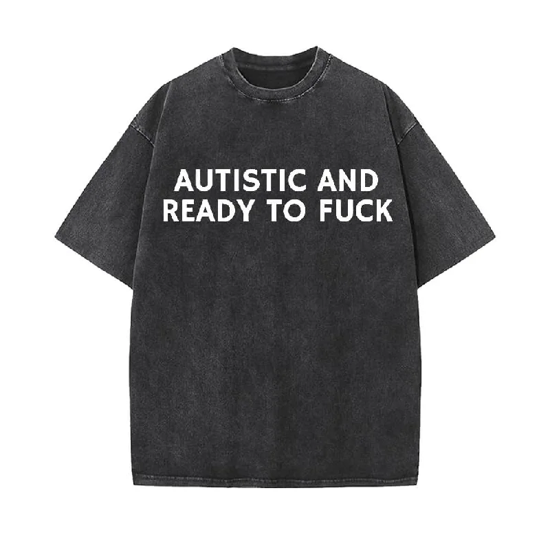 Funny Adult Humor Vintage Washed T-shirt-- Embroidered Appliqued Beaded