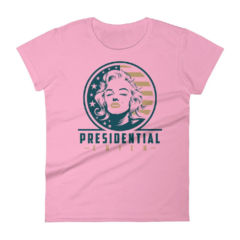 Presidential Chick Gold Women's Short Sleeve T-Shirt-- Asymmetrical Pockets Print