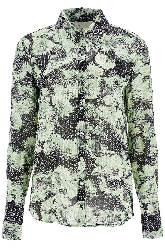 printed viscose shirt 163648 GREEN PIXEL FLORAL-- Sequined Glittery Shiny