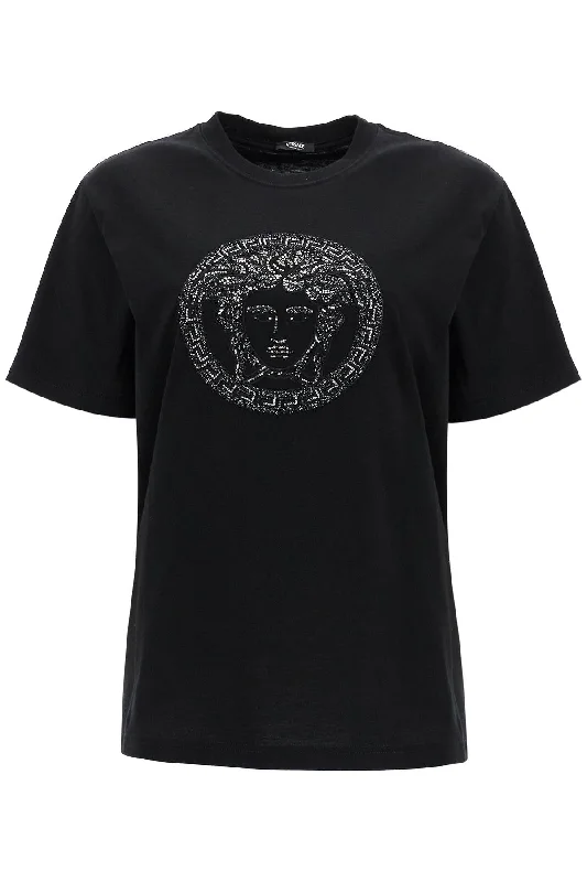 medusa embroidered t-shirt 1018752 1A13594 BLACK-- Oversized T-Shirt Spandex breathable
