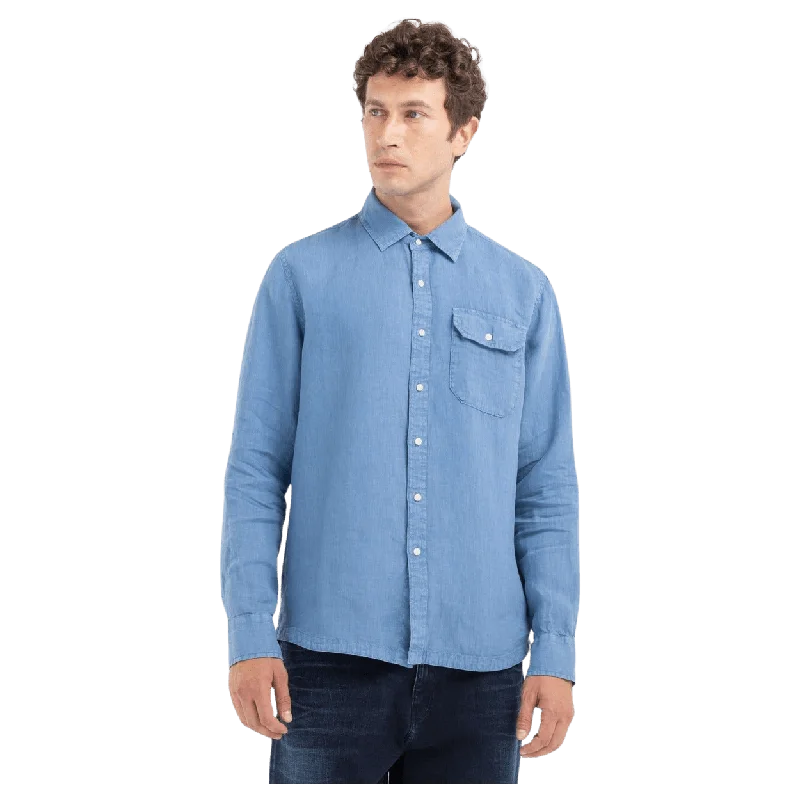 Replay Garment Dyed Linen Long Sleeve Shirt-- Solid Color Striped Floral