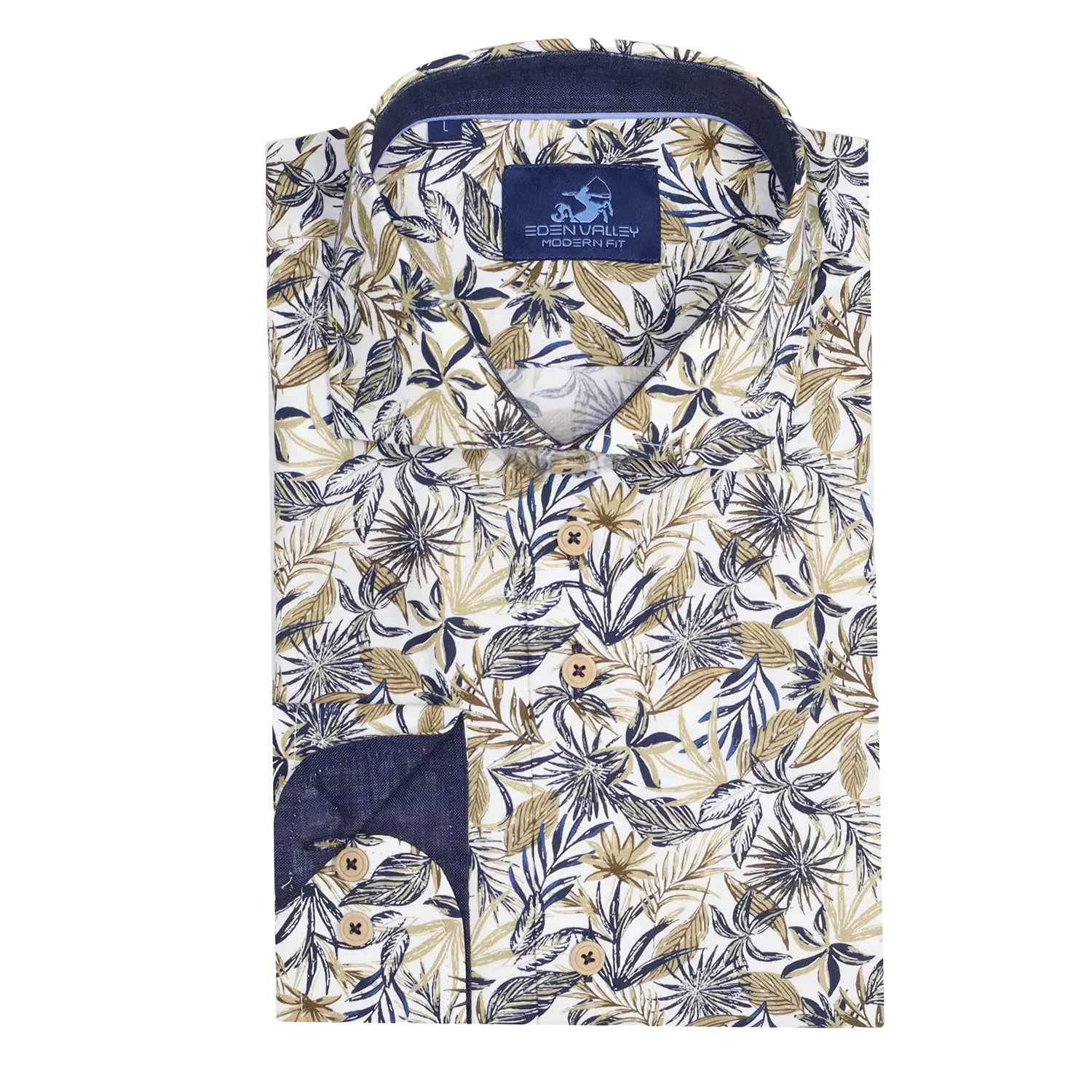 Eden Valley Leaf Print Linen Shirt-- Graphic Embroidered Appliqued