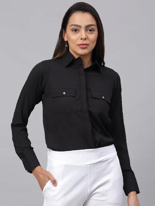 Women Black Solid Shirt - Rasiya-- Plaid T-Shirt Polka Dot Checkered