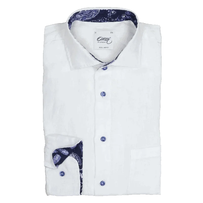 Oscar Linen Shirt With Trim-- Silk Blend Satin Velvet