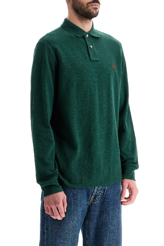 Polo Ralph Lauren Custom Slim Fit Long Sleeve Polo Shirt-- Mesh Blend Leather Blend Suede Blend