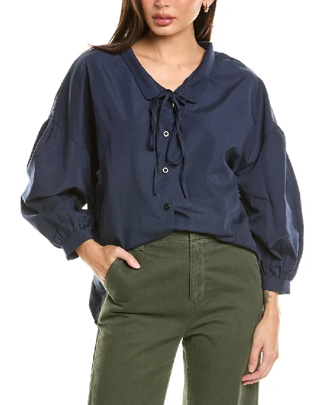 & Rouge Balloon Sleeve Shirt-- Asymmetrical Pockets Print