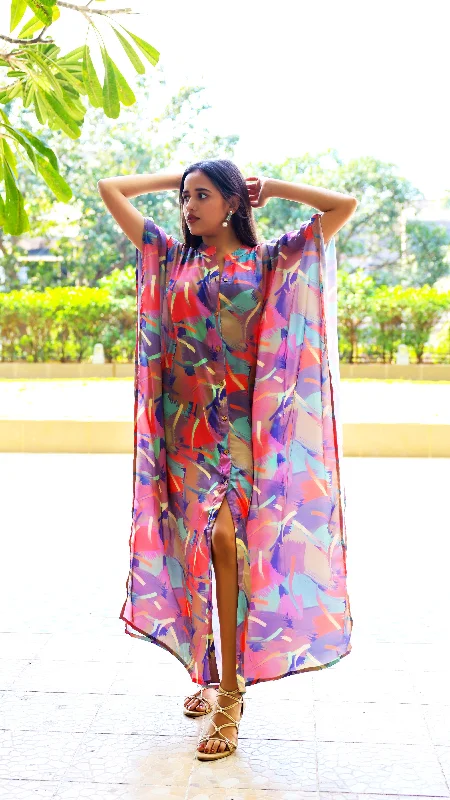 Noroke Sustainable fabric | Bemberg Abstract Printed Shirt Style Kaftan-- Lace Blend Ribbed Blend Corduroy Blend