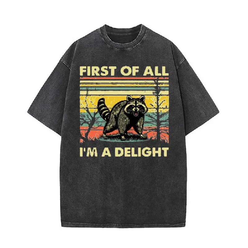 First Of All I’m A Delight Vintage Washed T-shirt-- Asymmetrical Pockets Print
