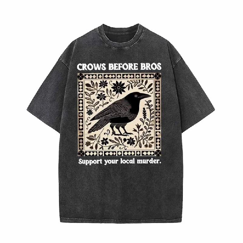 Crows Before Bros Vintage Washed T-shirt-- Mesh Canvas Denim