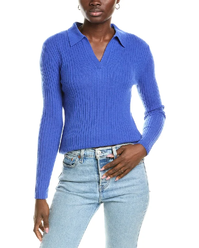 Sofiacashmere Rib Polo Cashmere Shirt-- Graphic T-Shirt Round Neck Polyester