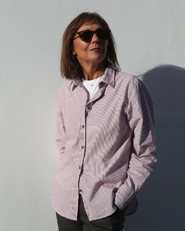 The Penny Shirt | Red Pin Stripe-- Beaded Sequined Faux Fur