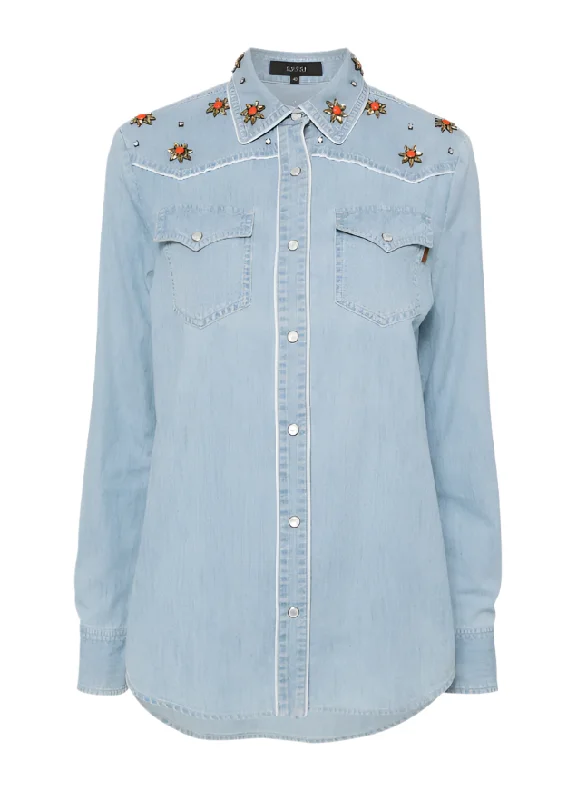 Gucci embellished yoke denim shirt -- Basic T-Shirt Crew Neck Short Sleeve