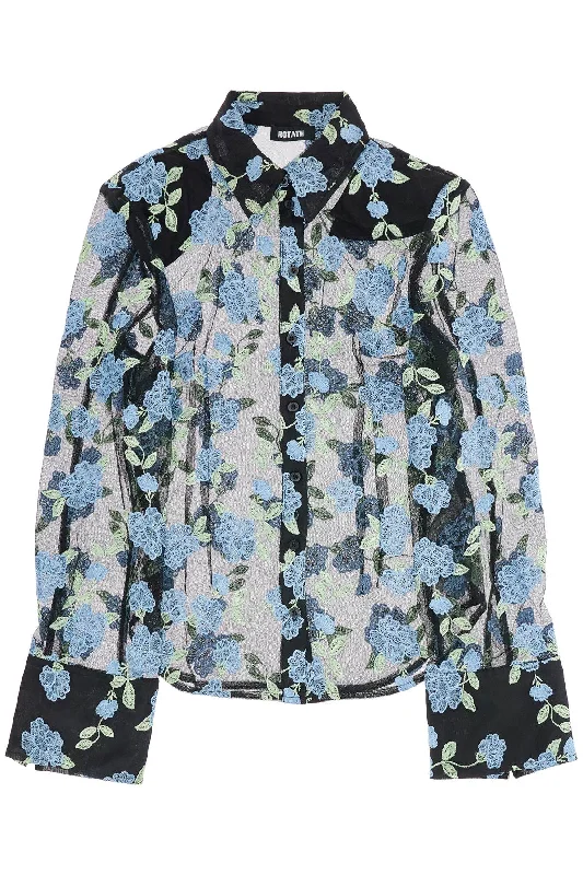 black mesh shirt with floral embroidery 113635000 1000 BLACK COMB.-- Front Pockets Side Pockets Patch Pockets