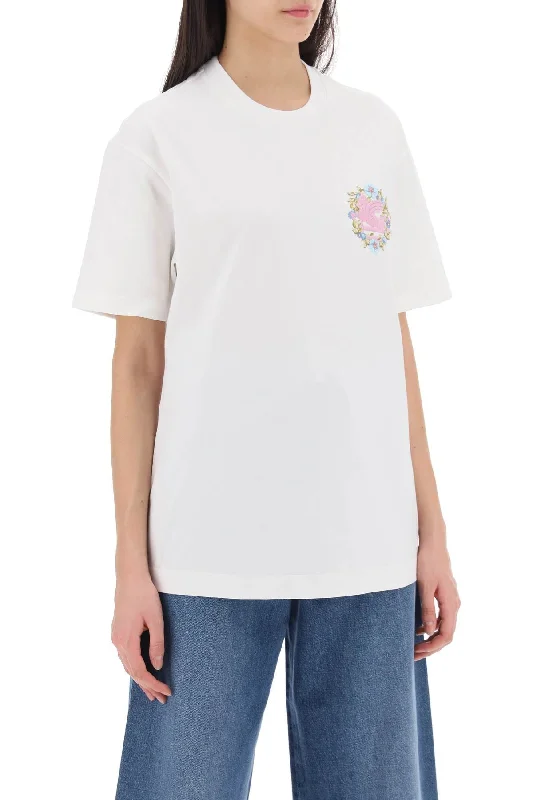 Etro Floral Pegasus Embroidered T-Shirt-- Mesh Blend Leather Blend Suede Blend