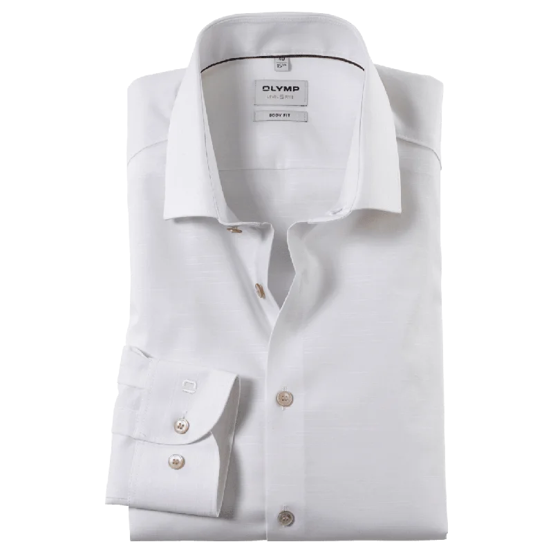 Olymp Linen Look Long Sleeve Formal Shirt-- Houndstooth Herringbone Solid