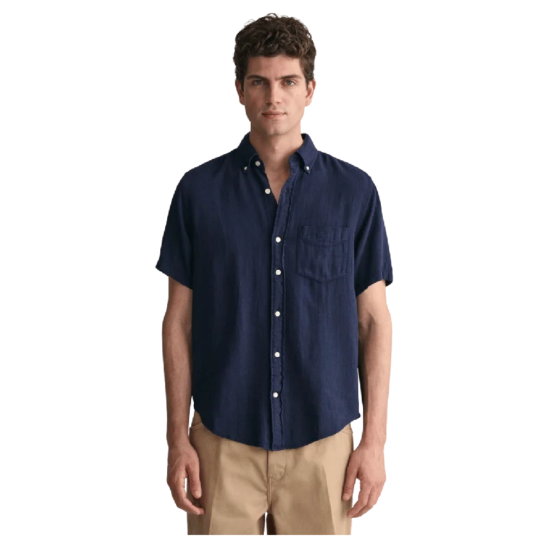 GANT Cotton Linen Texture Short Sleeve Shirt-- Asymmetrical Pockets Print