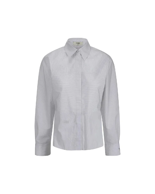 Fendi Classic Cotton Shirt with Concealed Button Closure and Striped Pattern-- Cotton Fabric Linen Fabric Terry Fabric