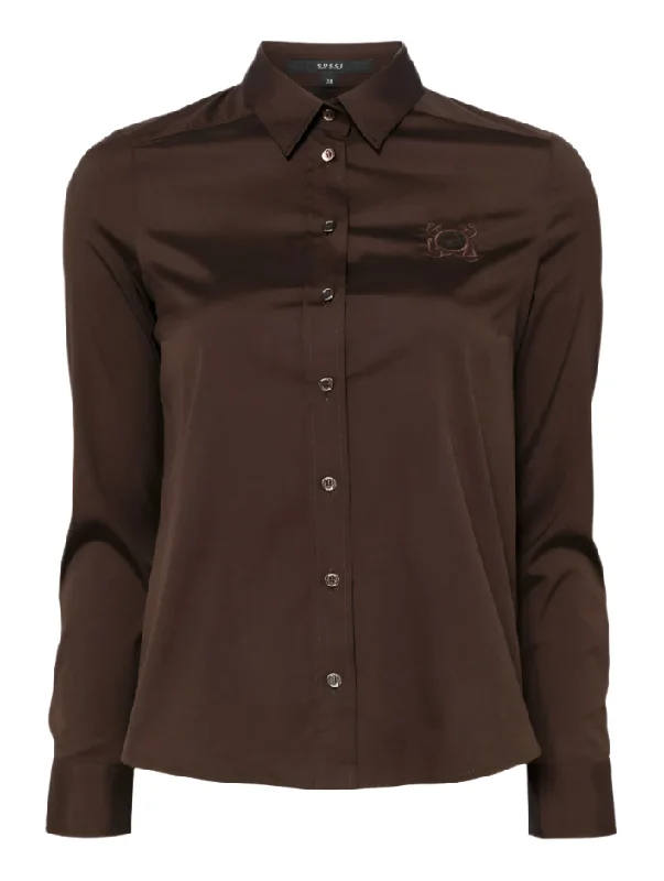 Gucci embroidered logo shirt-- Notch Collar Peter Pan Collar Cowl Neck