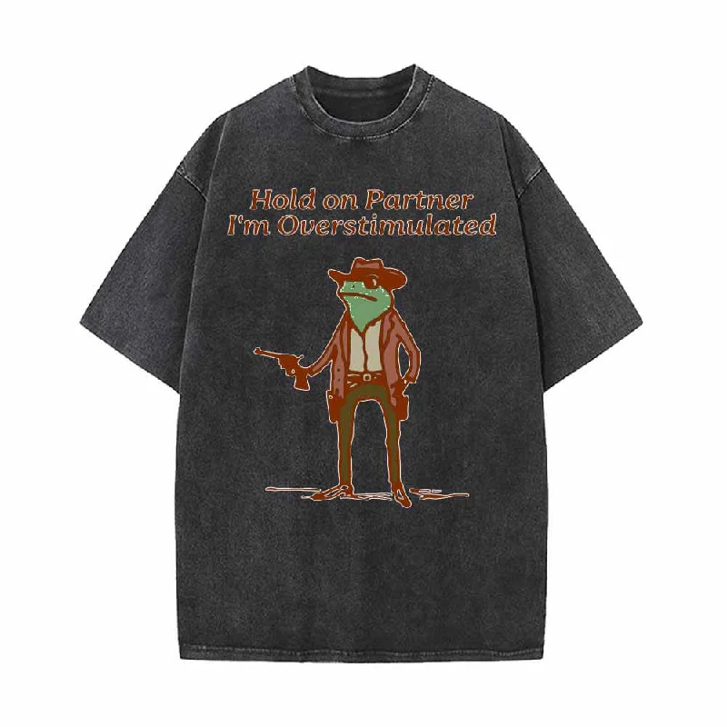 Hold On Partner Frog Cowboy Gunner Pattern T-shirt-- Wool Fabric Cashmere Fabric Tweed Fabric