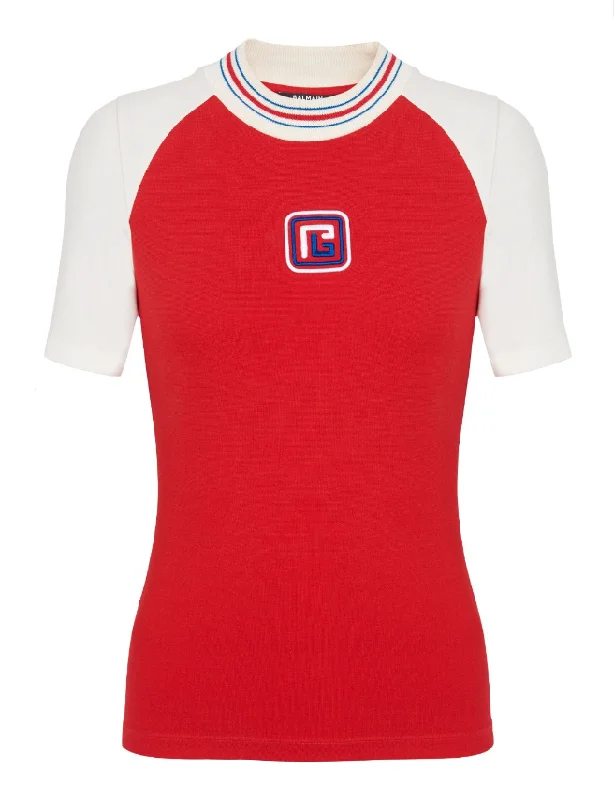 Balmain two-tone retro PB T-Shirt-- Terry Blend Velvet Blend Canvas Blend