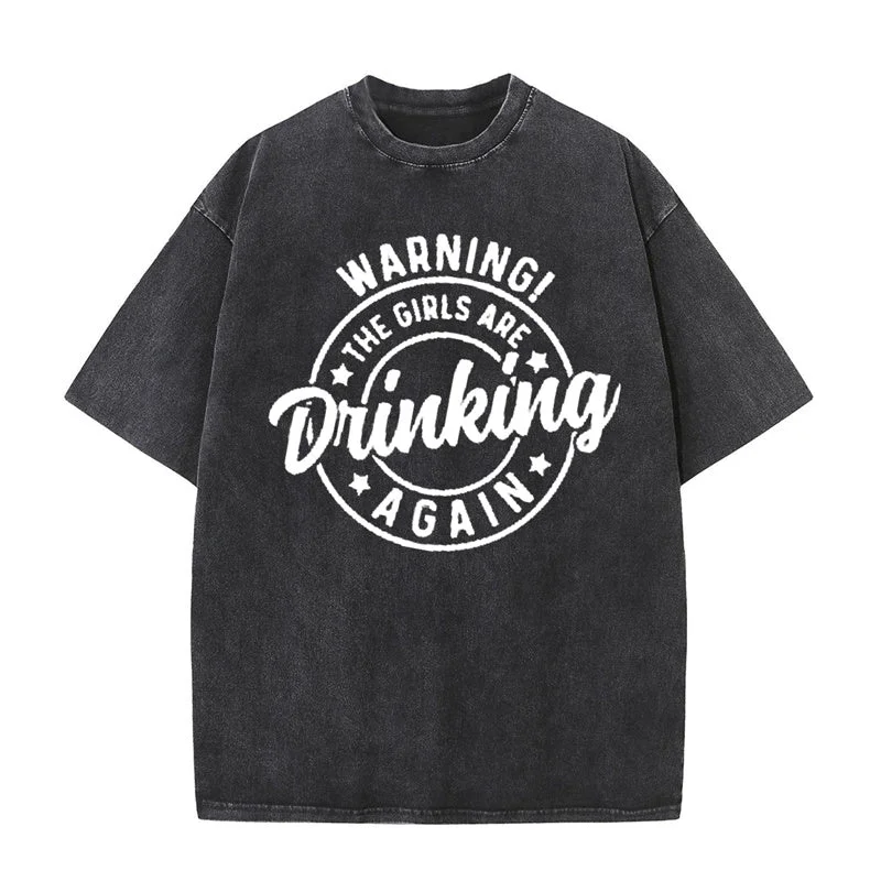Vintage Washed Funny Drinking Short Sleeve T-shirt-- Hooded Caped Shawl Collar
