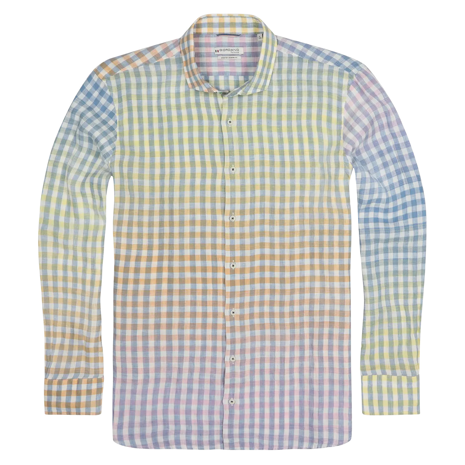 Giordano Bright Multi Colour Linen Check Shirt-- Welt Pockets Slit Pockets Flap Pockets