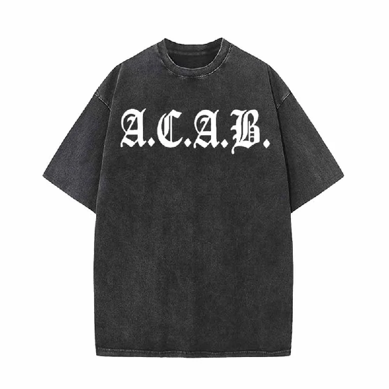ACAB English Print Vintage Washed T-shirt-- Anti-Shrink Durable Soft