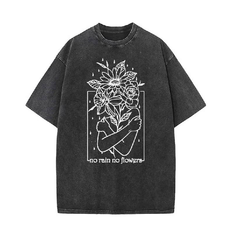 No Rain No Flowers Beauty Vintage Washed T-shirt-- Real Fur Shearling Chenille