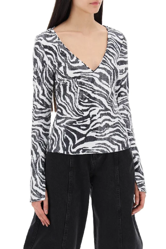 Rotate Long-Sleeved T-Shirt With Sequ-- Satin Blend Silk Blend Wool Blend