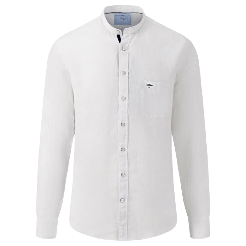 Fynch-Hatton Collarless Linen Shirt-- Chenille Blend Fleece Blend Nylon Blend