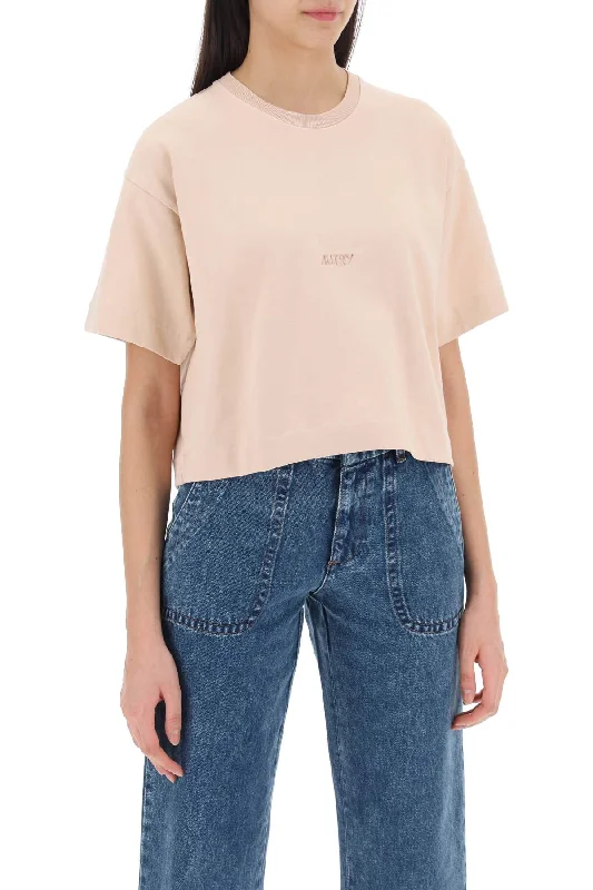 Autry Boxy T-Shirt With Debossed Logo-- Mesh Canvas Denim
