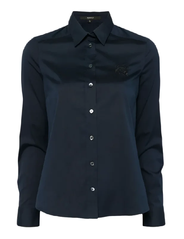 Gucci embroidered logo shirt-- Zippered Front Buttoned Front Snap Front