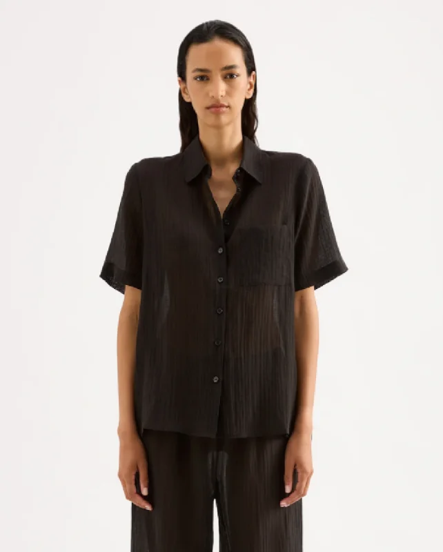 Montego Shirt Black-- Zippered Buttoned Snapped