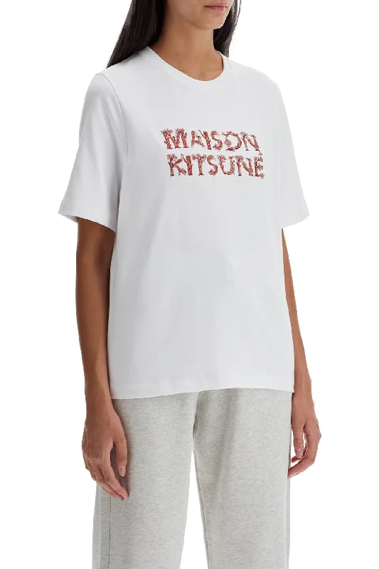 Maison Kitsune Woodland Alphabet T-Shirt-- Striped Floral Plaid