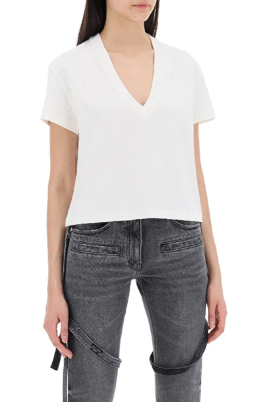 Courreges Cropped Logo T-Shirt With-- Real Fur Shearling Chenille